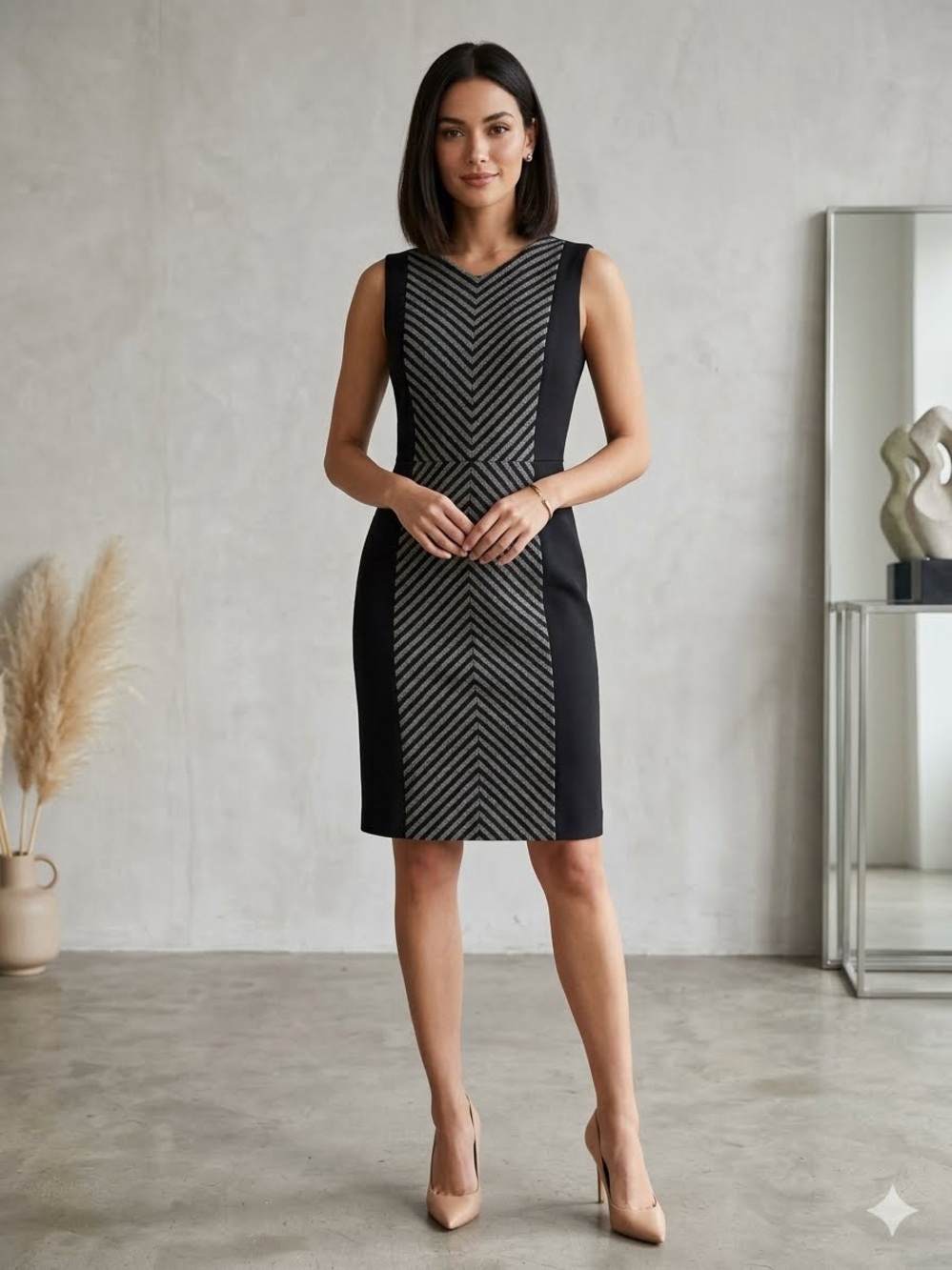 J. Crew Black Chevron Stripe Wool Sheath Dress Size 4